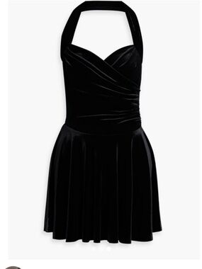 Norma Kamali Black Velvet Halter Mini Dress